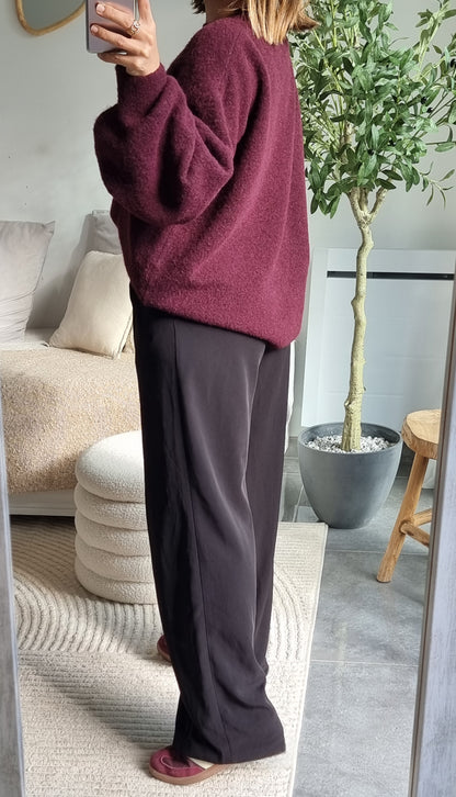 PULL LAINE COL ROND BURGUNDY