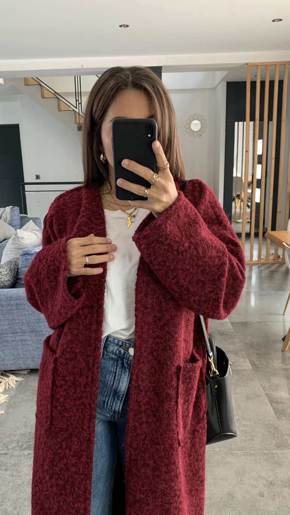 MANTEAU GILET TEDDY BORDEAUX