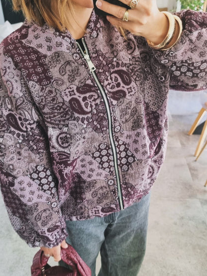 VESTE BOMBERS À MOTIF PRUNE