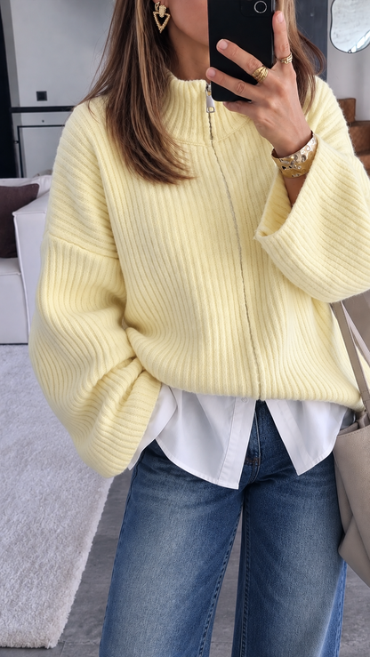 PULL CARDIGAN ZIPPÉ JAUNE