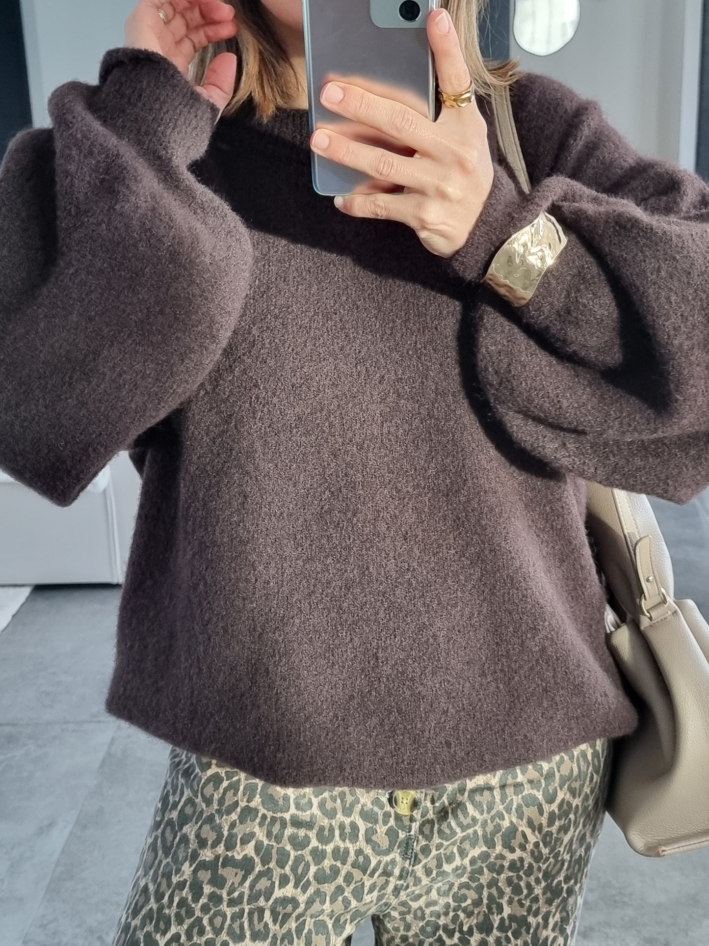 PULL LAINE COL ROND CHOCO