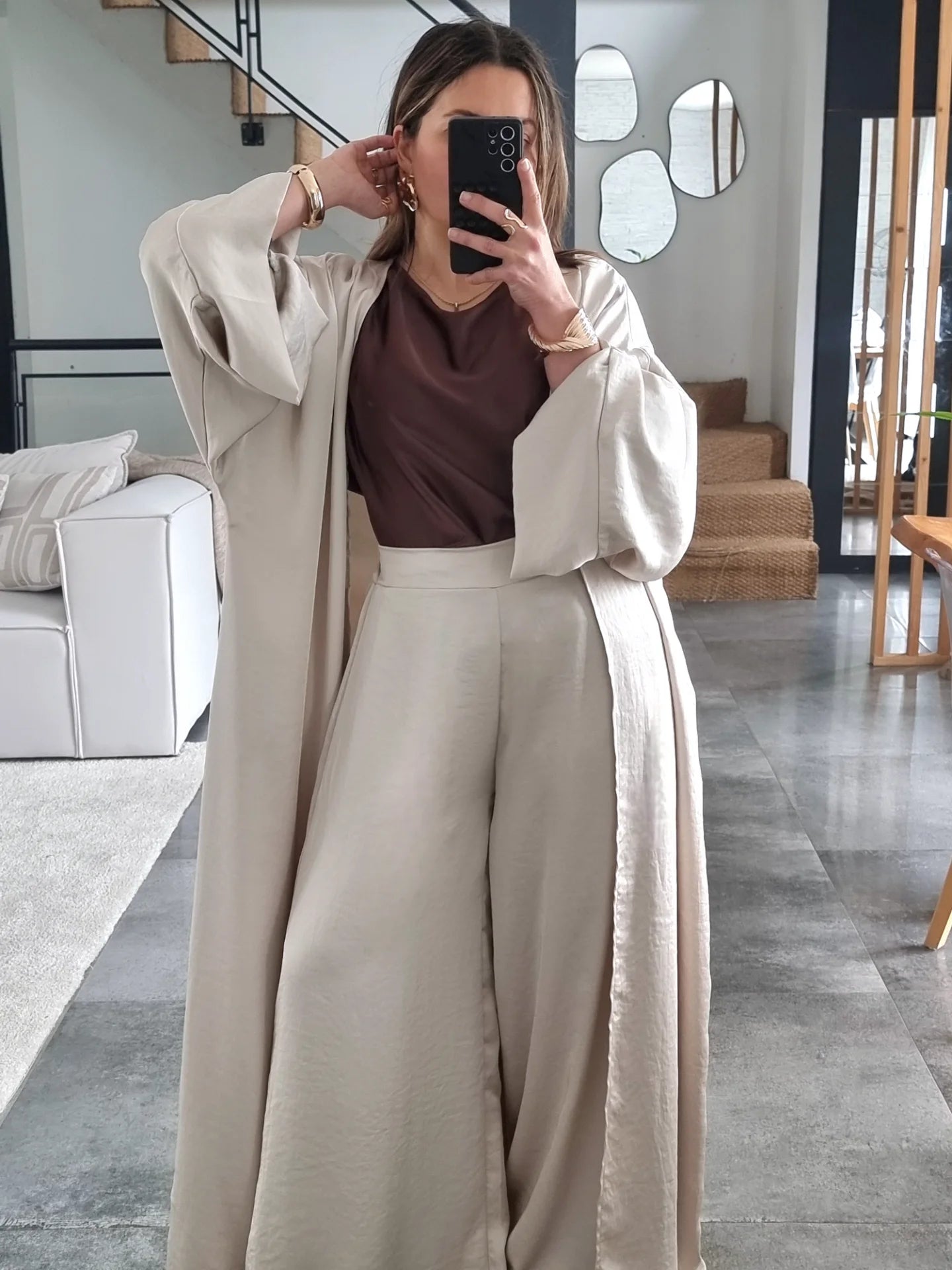 ENSEMBLE KIMONO BURGUNDY BEIGE