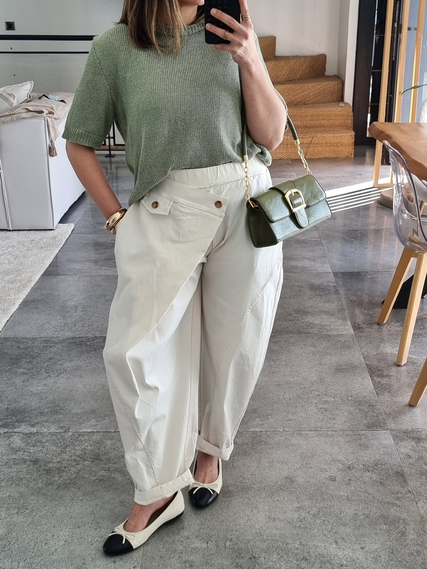 PANTALON BARREL ASYMÉTRIQUE ECRU