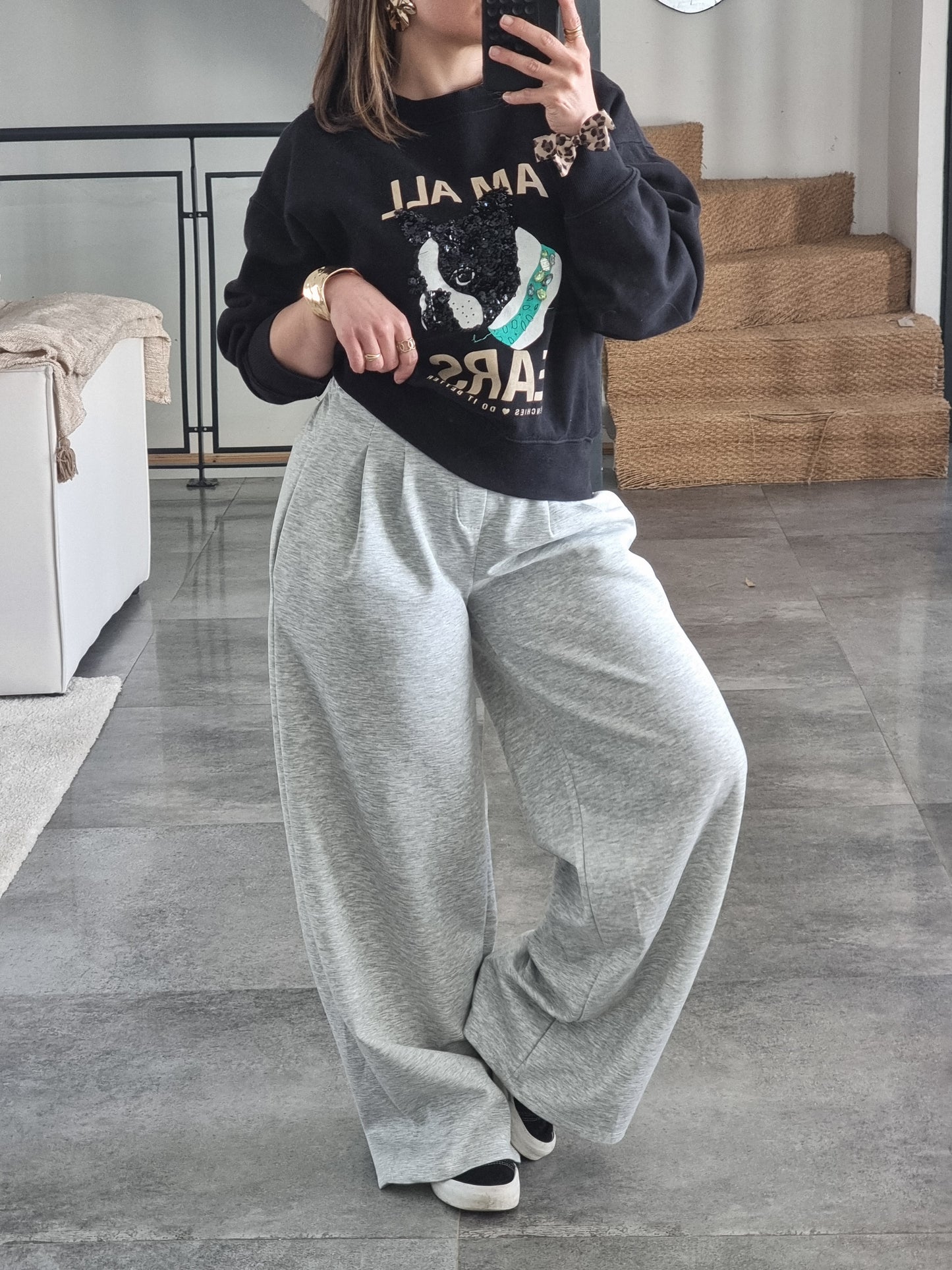 PANTALON JOGGER À PINCES GRIS