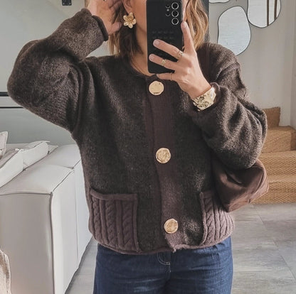 PULL CARDIGAN MAILLE CHOCO