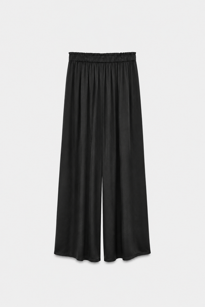 PANTALON PALAZZO SATIN DE SOIE NOIR