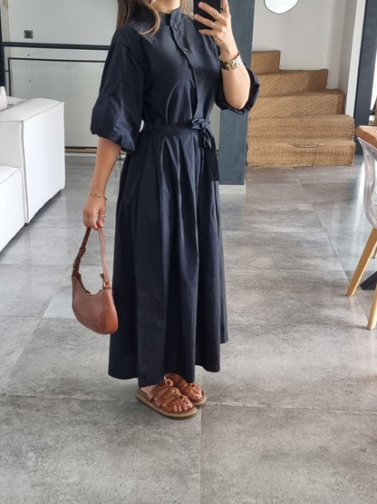 ROBE PATINEUSE MANCHES BOUFFANTES 3/4 NOIRE