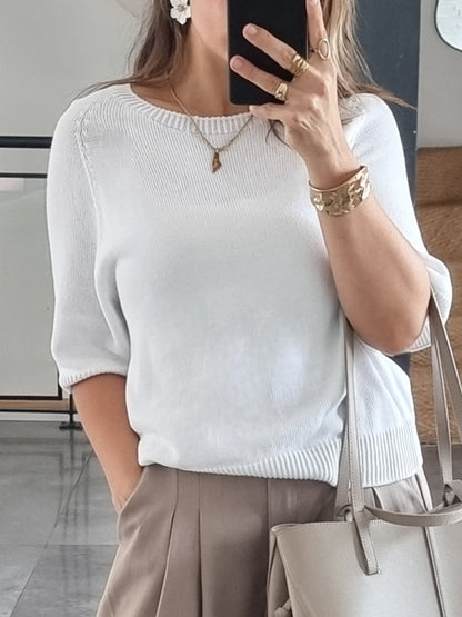 PULL MAILLE MANCHES 3/4 BLANC
