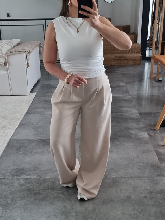 PANTALON JOGGER À PINCES BEIGE