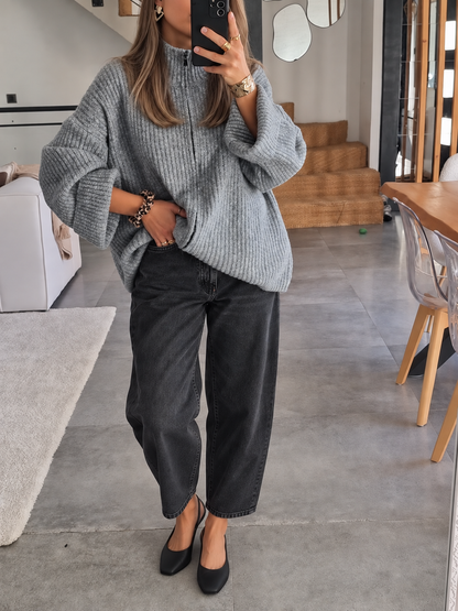 PULL CARDIGAN ZIPPÉ GRIS