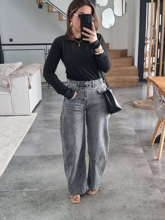 JEAN BARREL TAILLE HAUTE GRIS