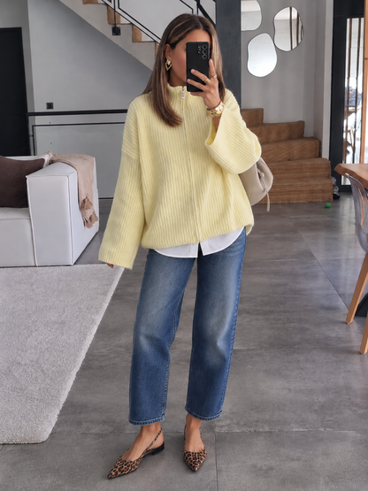 PULL CARDIGAN ZIPPÉ JAUNE