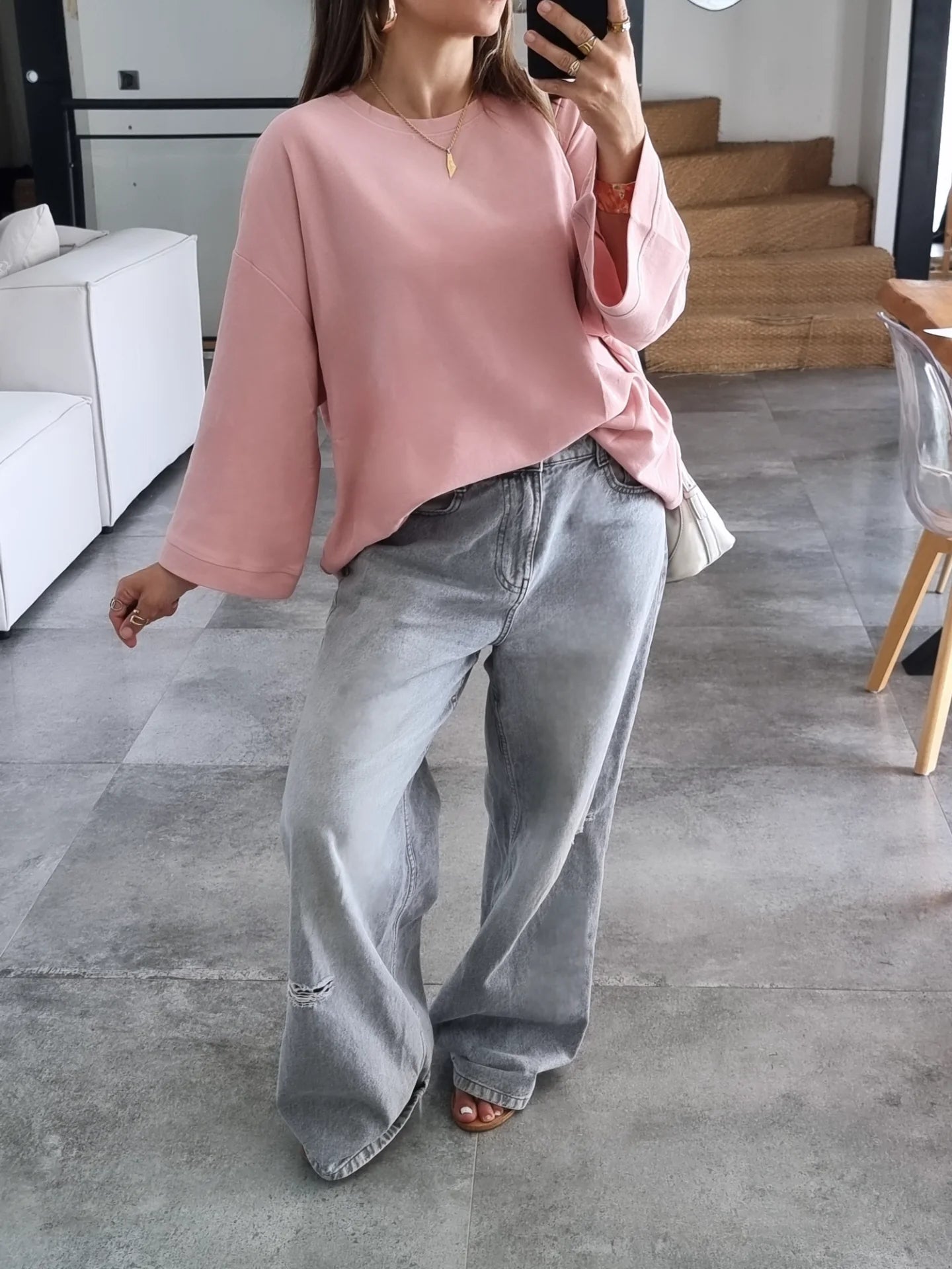 T-SHIRT OVERSIZE MANCHES LONGUES ROSE