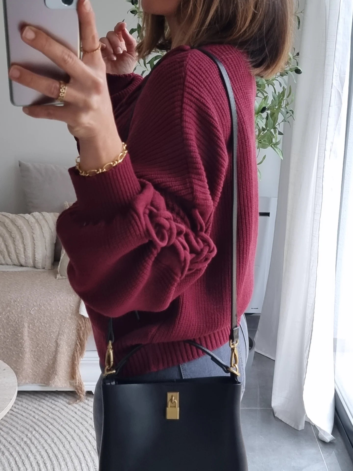 CARDIGAN MAILLE COL V BORDEAUX