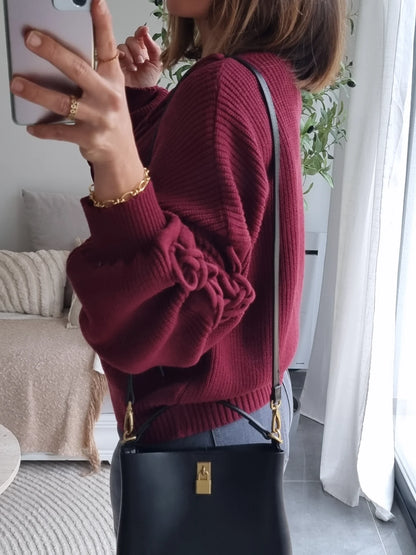 CARDIGAN MAILLE COL V BORDEAUX