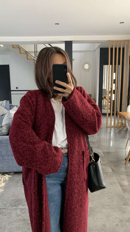 MANTEAU GILET TEDDY BORDEAUX