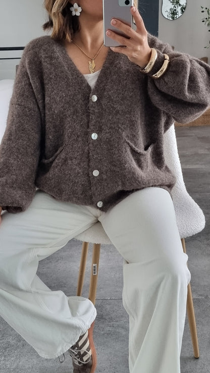 GILET COL V TAUPE