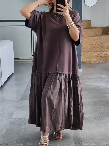 ROBE BI-MATIERE OVERSIZE MANCHES 3/4 CHOCO