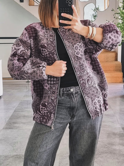 VESTE BOMBERS À MOTIF PRUNE