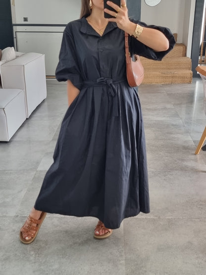 ROBE PATINEUSE MANCHES BOUFFANTES 3/4 NOIRE