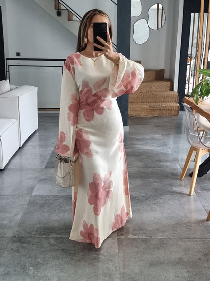 ROBE FLEURIE ROSE EFFET LIN