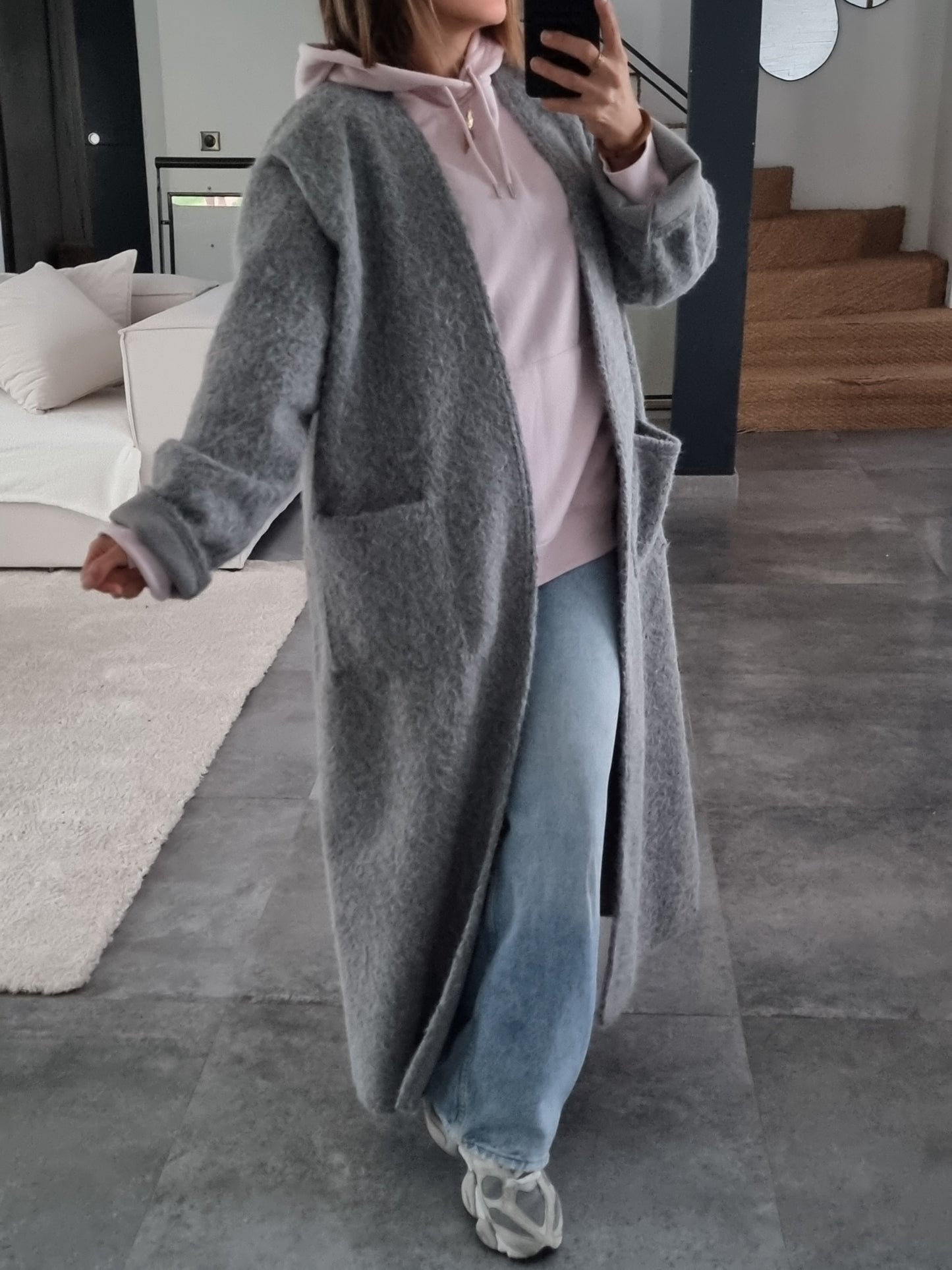 MANTEAU GILET TEDDY GRIS