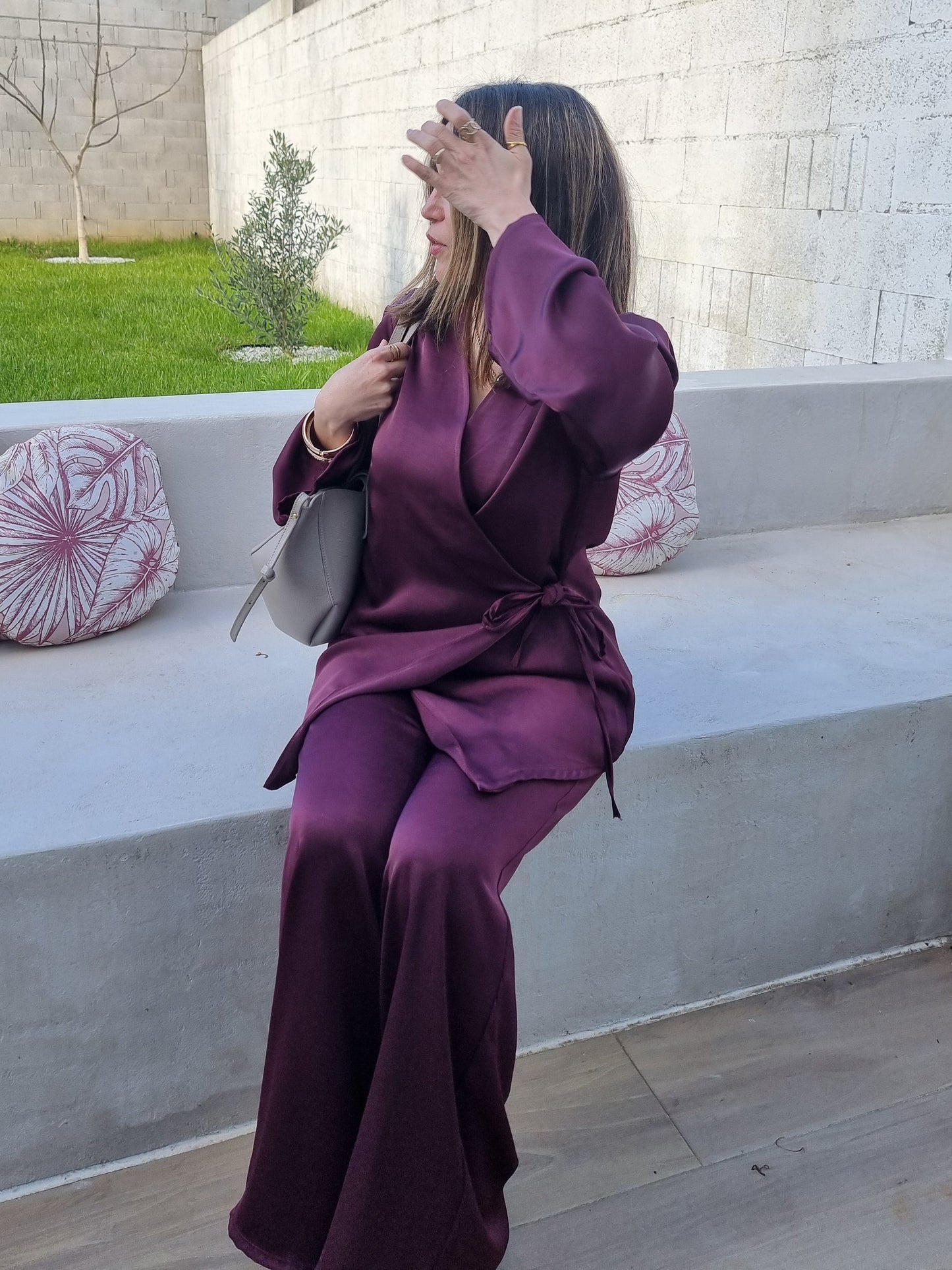 ENSEMBLE TOP CACHE-COEUR SATINÉ BURGUNDY