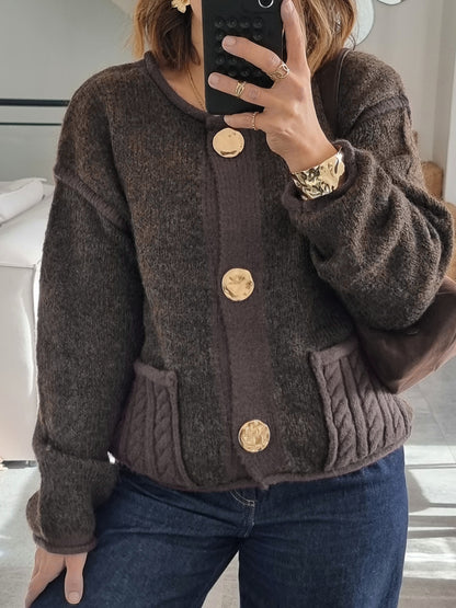 PULL CARDIGAN MAILLE CHOCO