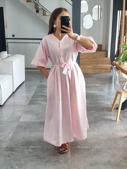 ROBE PATINEUSE MANCHES BOUFFANTES 3/4 ROSE