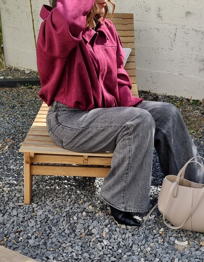 VESTE EFFET DAIM BORDEAUX
