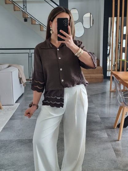 CHEMISE BRODEE MANCHES 3/4 JAUNE