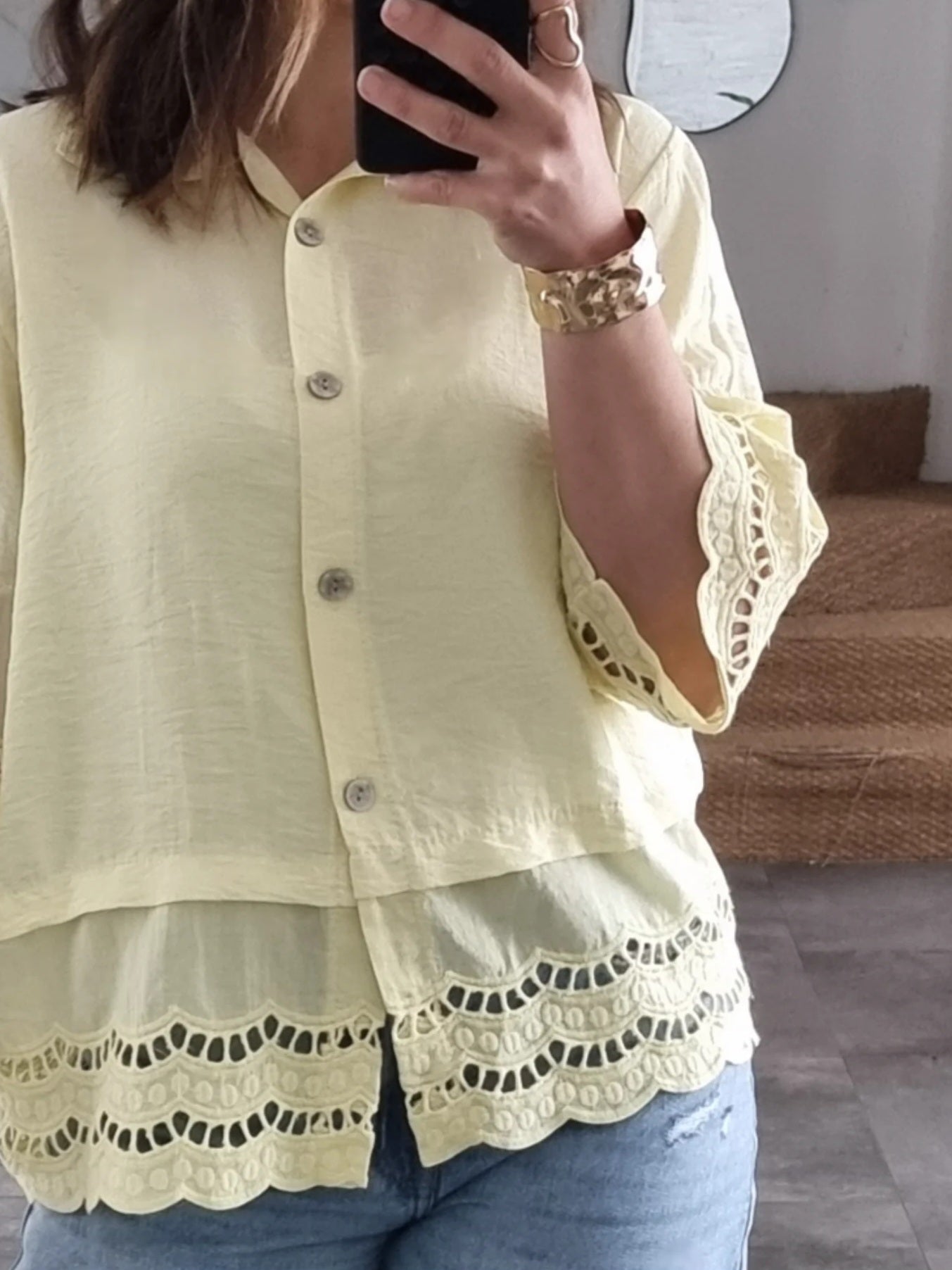 CHEMISE BRODÉE MANCHES 3/4 BEIGE