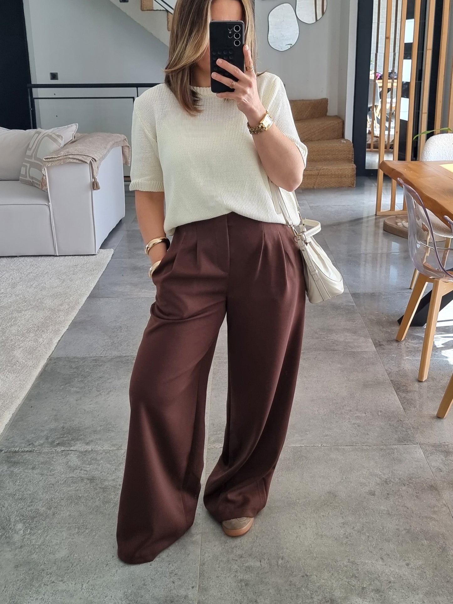 PANTALON JOGGER À PINCES CHOCOLAT