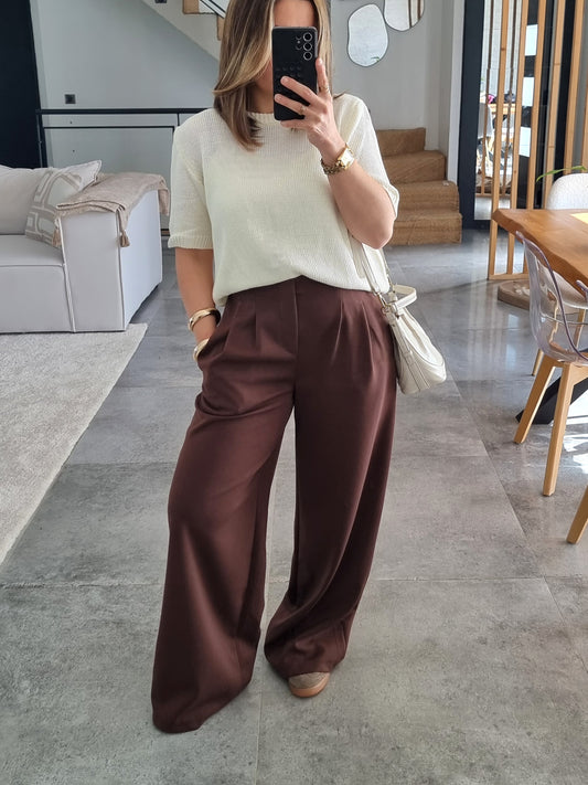PANTALON JOGGER À PINCES CHOCOLAT