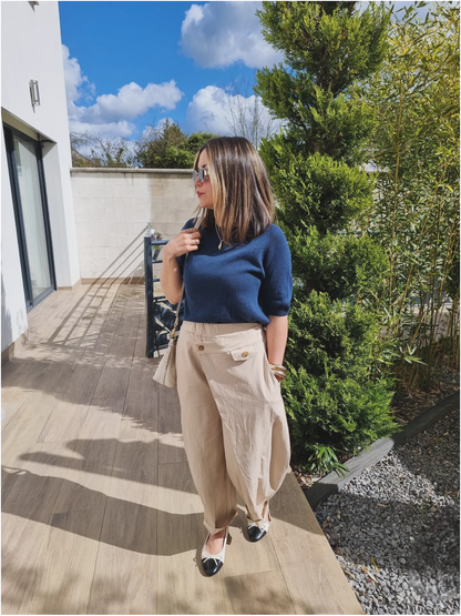PULL MAILLE MANCHES 3/4 BLEU