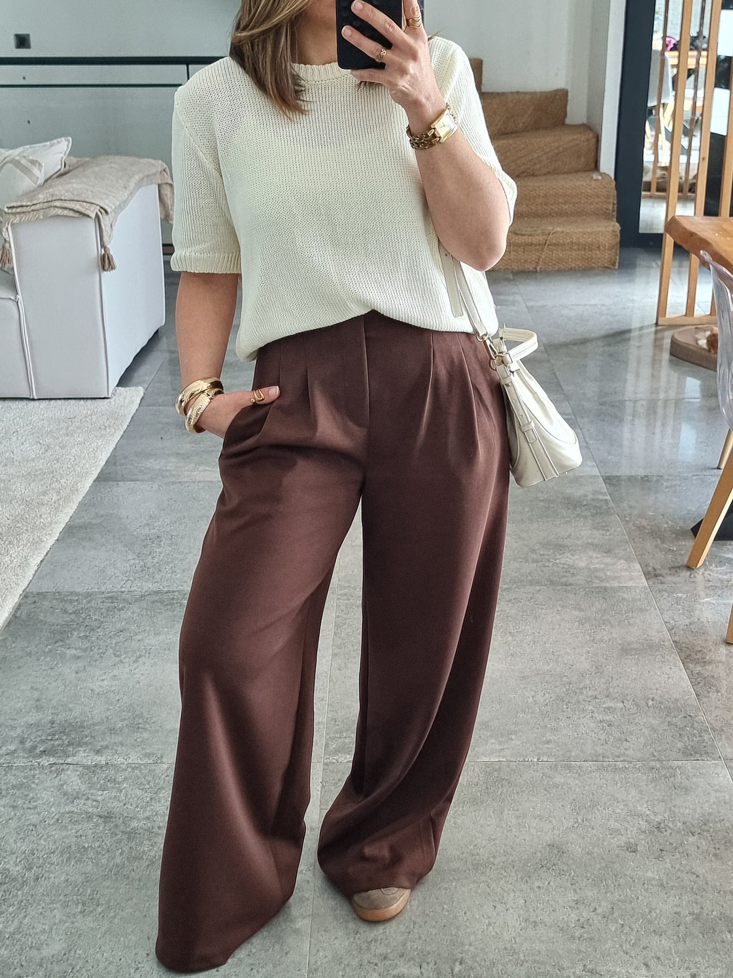 PANTALON JOGGER À PINCES CHOCOLAT
