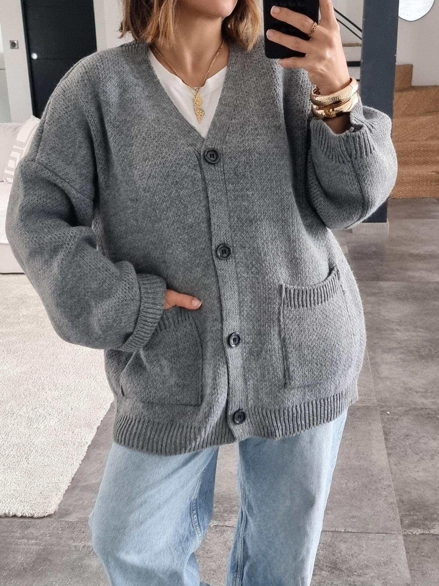 CARDIGAN MAILLE GRIS