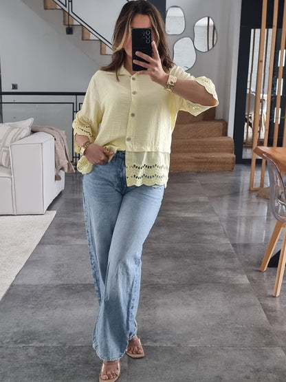 CHEMISE BRODEE MANCHES 3/4 JAUNE