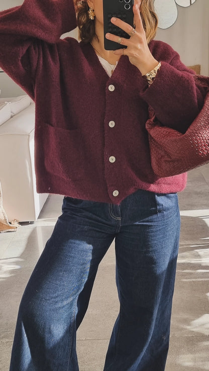 GILET COL V BURGUNDY