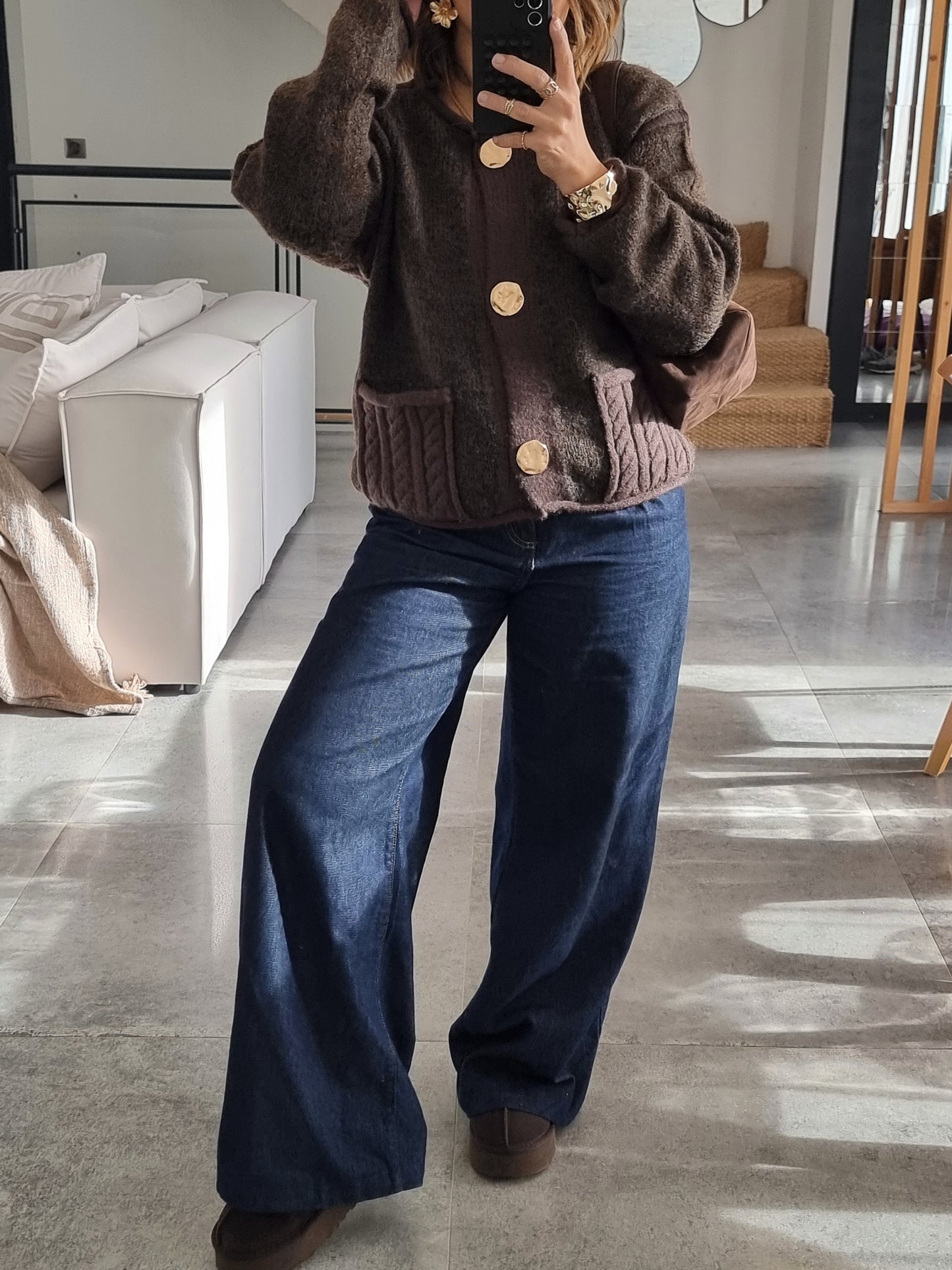 PULL CARDIGAN MAILLE CHOCO