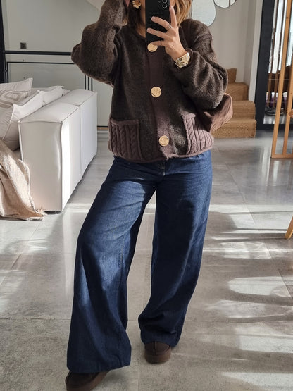PULL CARDIGAN MAILLE CHOCO