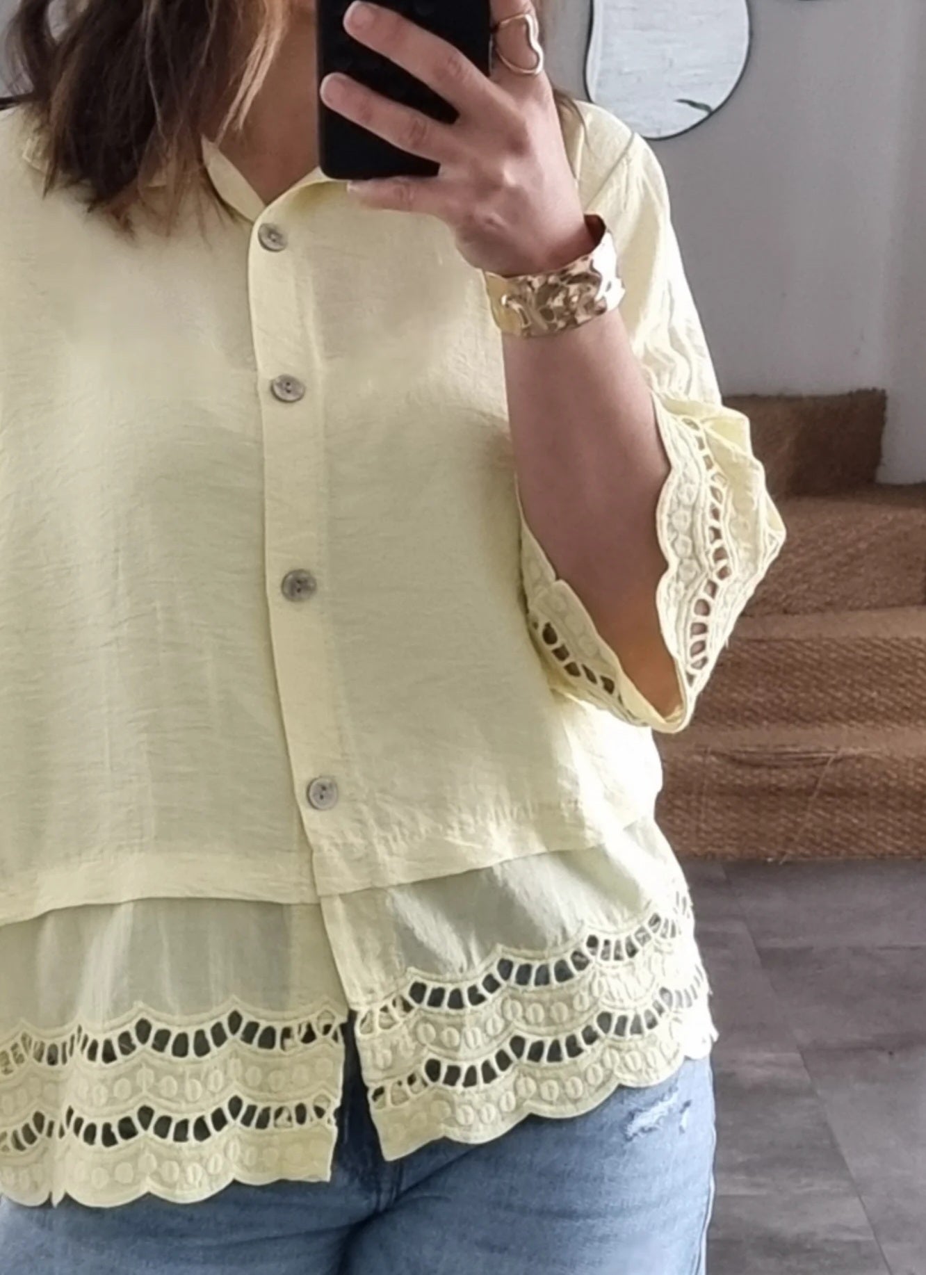 CHEMISE BRODÉE MANCHES 3/4 CHOCO