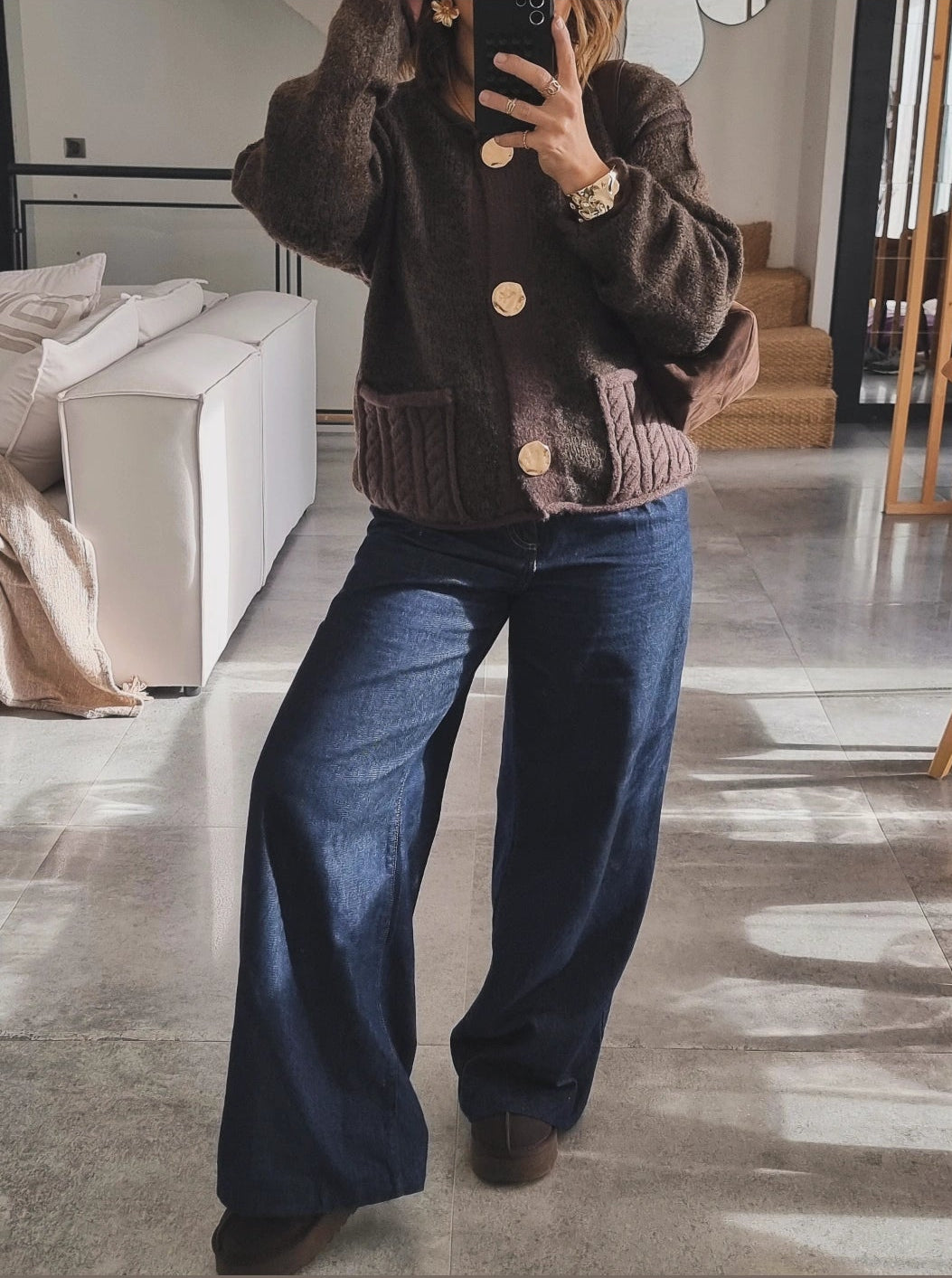 PULL CARDIGAN MAILLE CHOCO