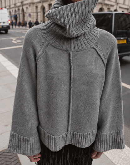 PULL OVERSIZE MAILLE COL MONTANT GRIS