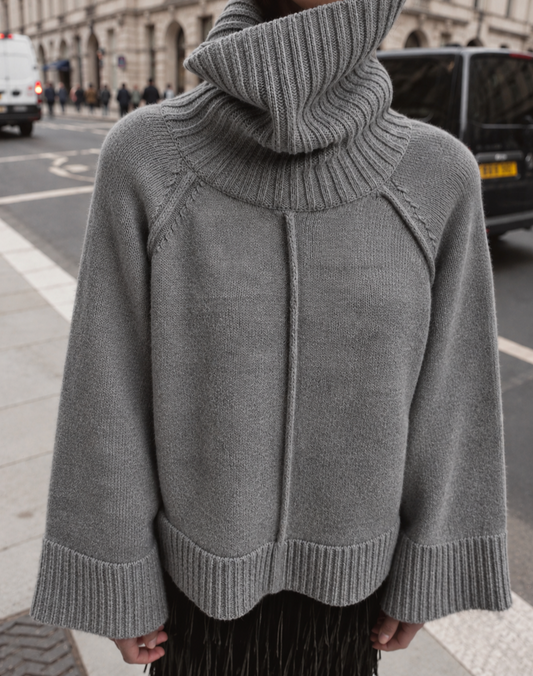 PULL OVERSIZE MAILLE COL MONTANT GRIS