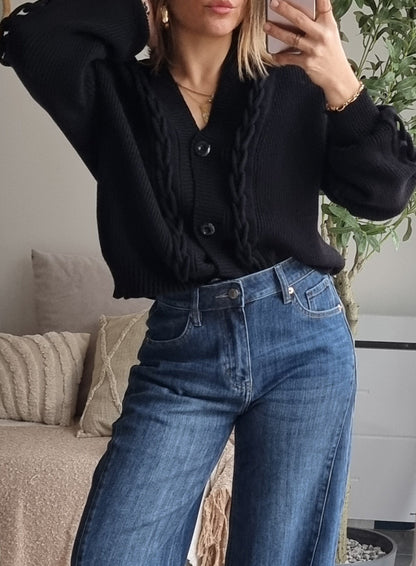 CARDIGAN MAILLE COL V NOIR