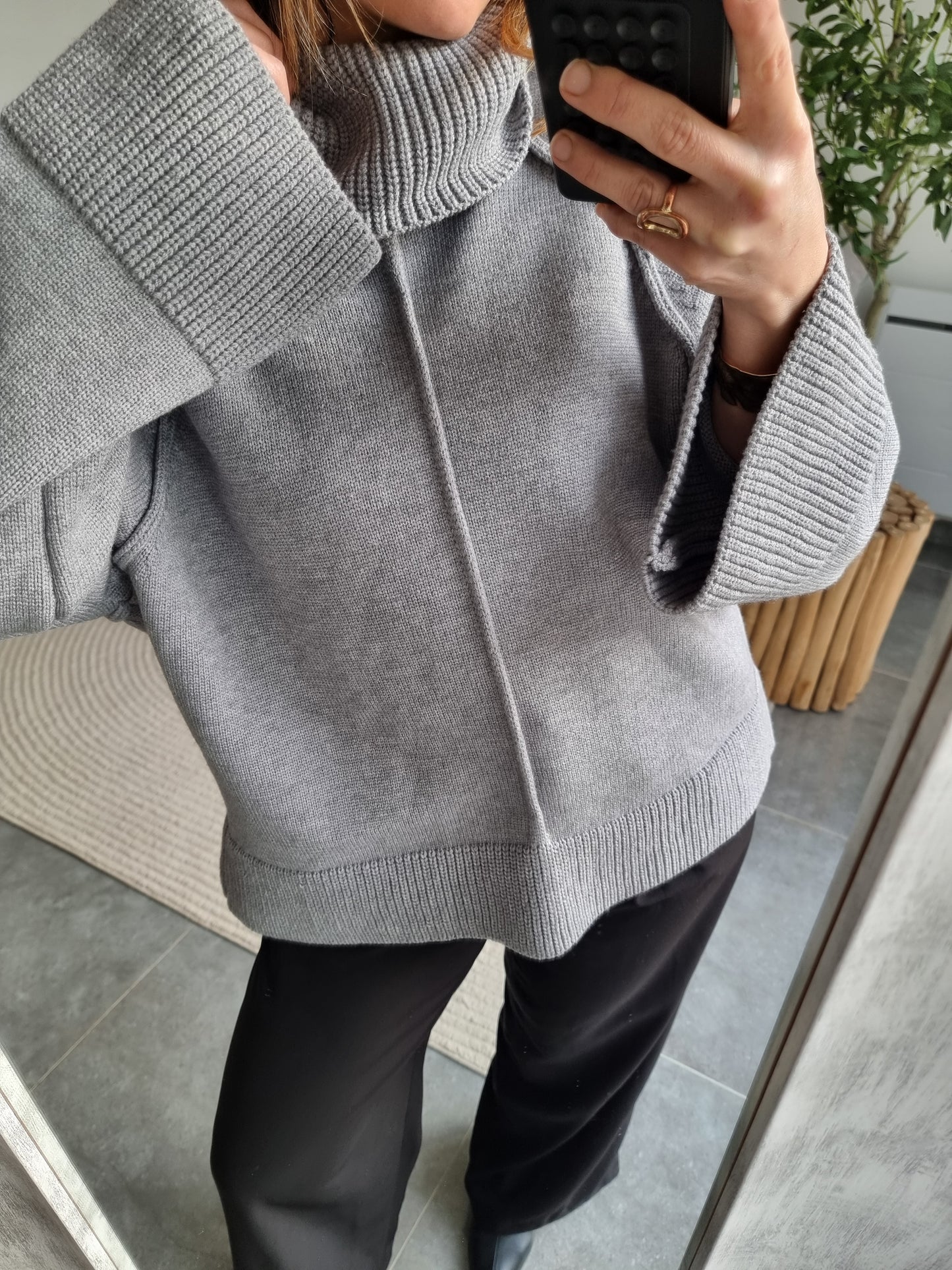PULL OVERSIZE MAILLE COL MONTANT GRIS