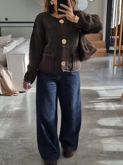 PULL CARDIGAN MAILLE CHOCO