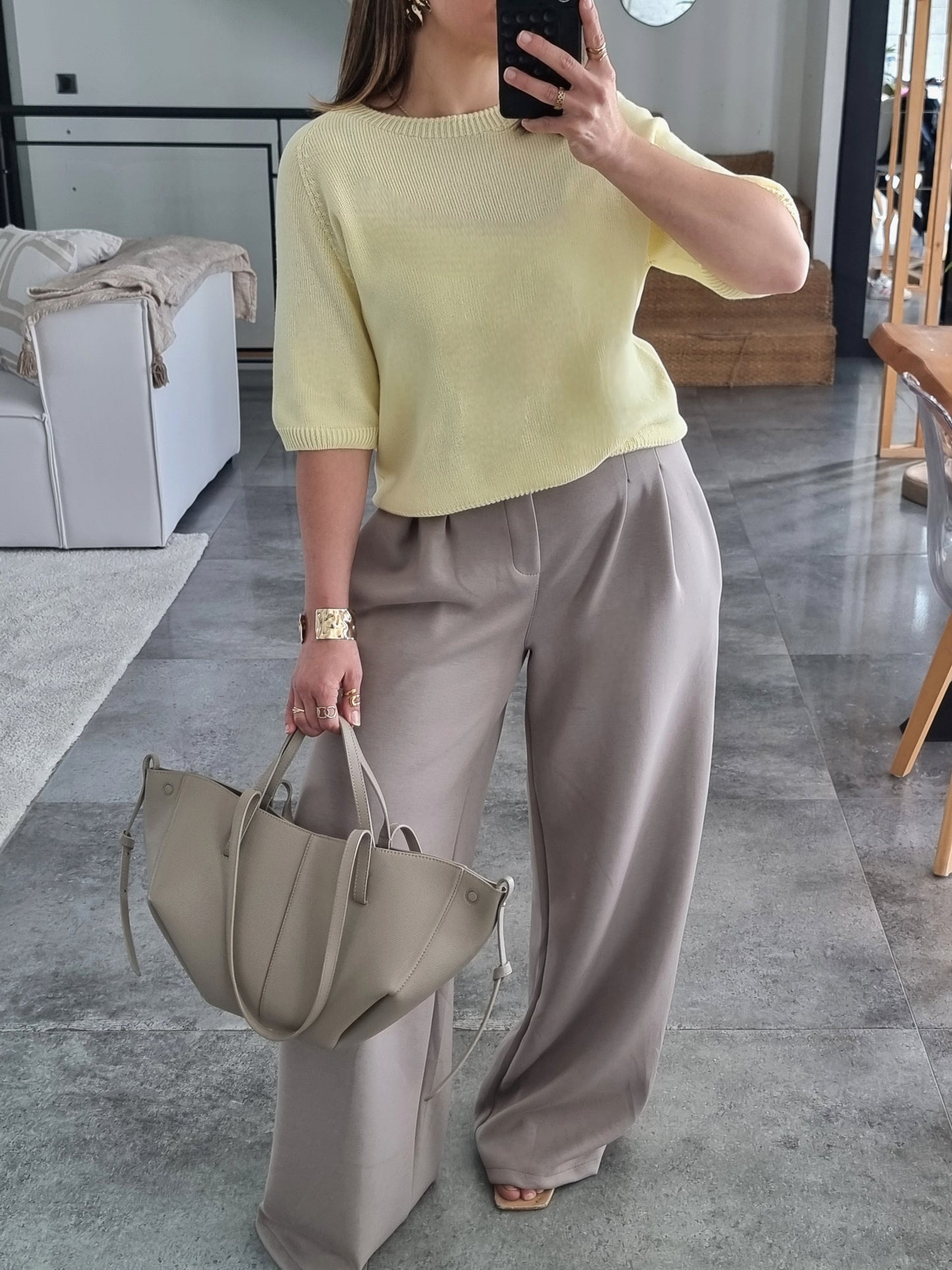 PULL MAILLE MANCHES 3/4 JAUNE