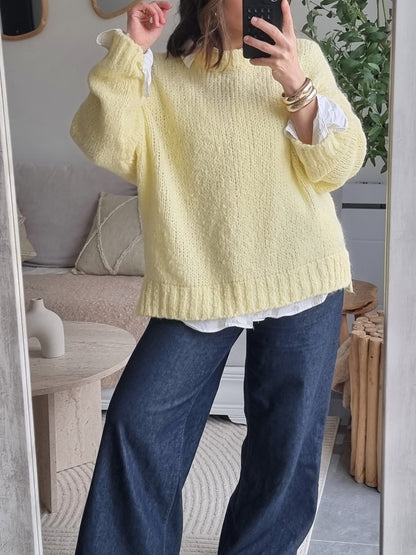 PULL LAINE JAUNE PASTEL